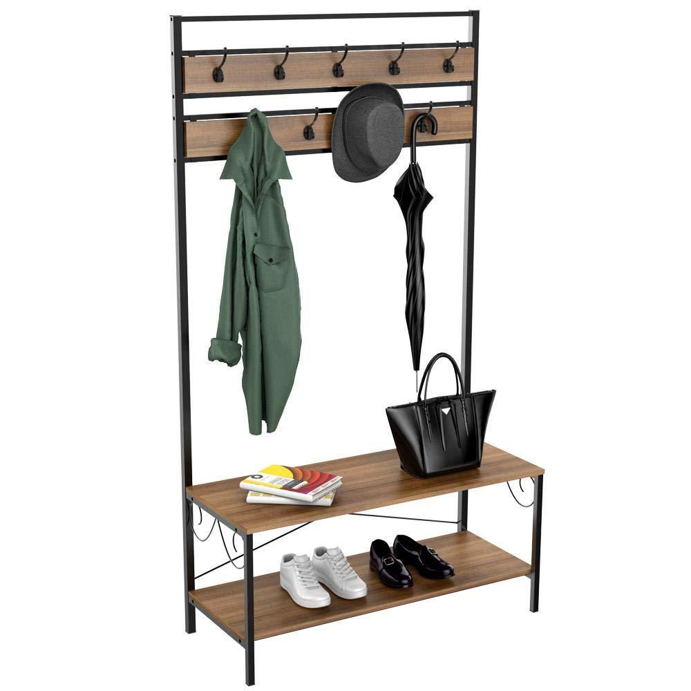 The best topeakmart vintage coat rack 3 in 1 hall tree entryway shoe bench coat stand storage shelves 9 hooks in black metal finish