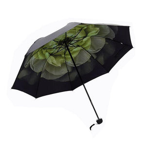LOHOME Ultralight Sun Umbrella, UV Protection Small Black Parasol 3 Folding Umbrella Great for Sunny and Rainy Day with Flower Contrast Lining (White)
