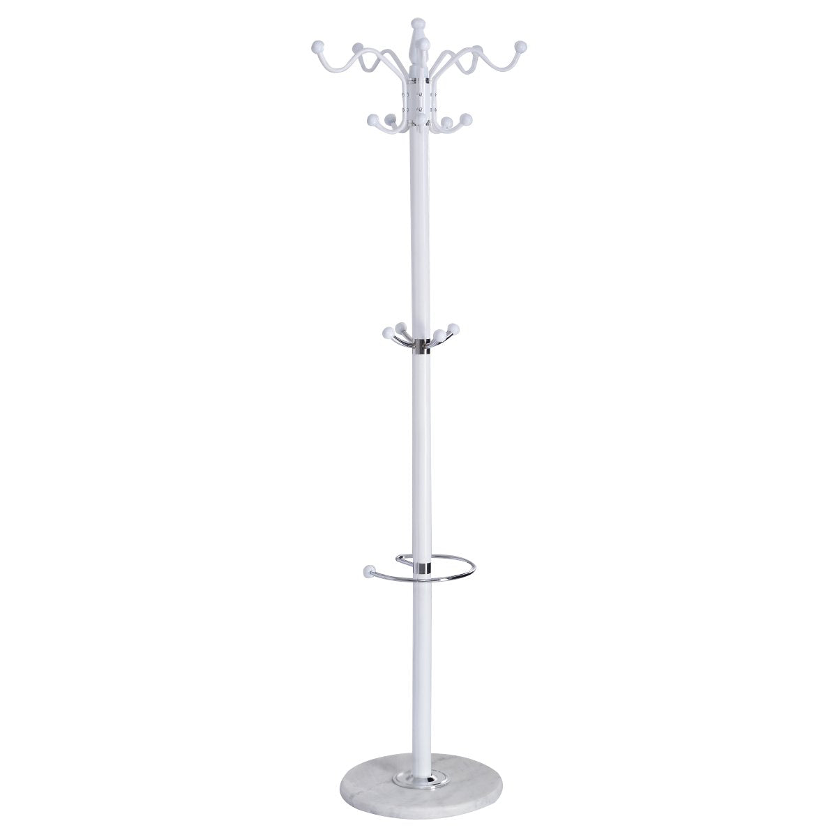 Tangkula 15 Hooks 70" Metal Coat Hat Jacket Stand Tree Holder Hanger Rack w/Marble Base (White)