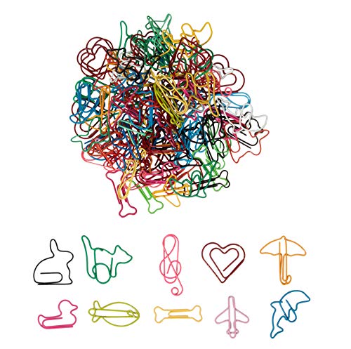 Cute Paper Clips – 100-Pack Metal Shaped Paper Clips, 1.25-Inch Bookmark Clips in 10 Designs Random Colors, Gag Office Supplies