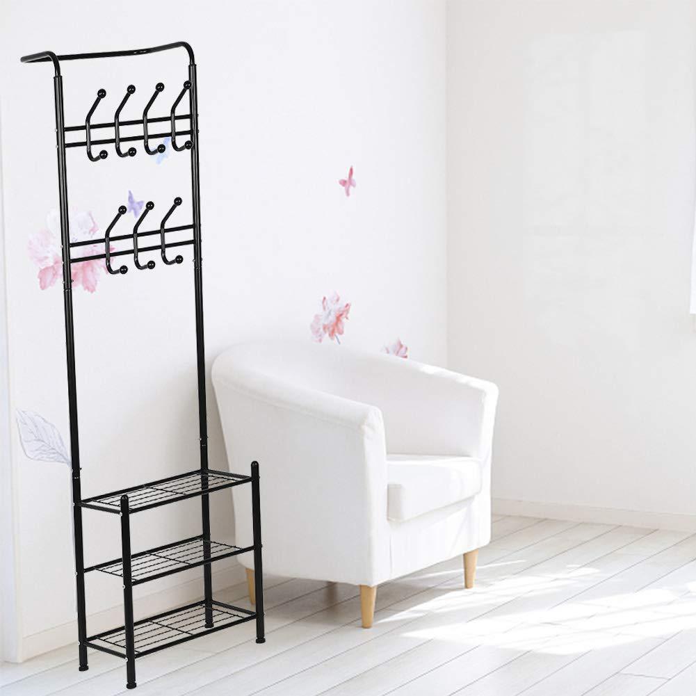 Try hall tree coat rack black metal coat hat shoe bench rack 3 tier storage shelves free standing clothes stand 18 hooks entryway corner hallway garment organizer