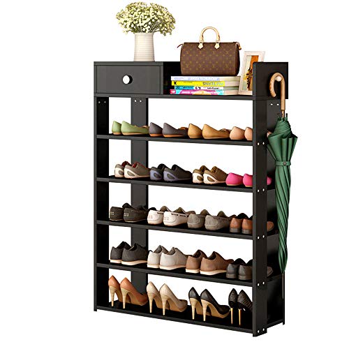 FKUO Multi-Layer Boots Shoe Rack Simple Household Storage Cabinet Shoe Cabinet Economic Storage Shelf Multi-Function Wooden Dust-Proof Shoe Rack (Black Willow, Level 6)