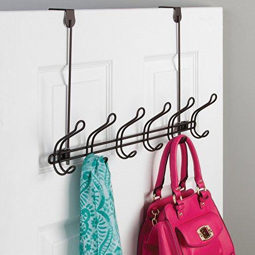 Discover interdesign classico wall mount over door storage rack organizer hooks for coats hats robes clothes or towels 6 dual hooks bronze