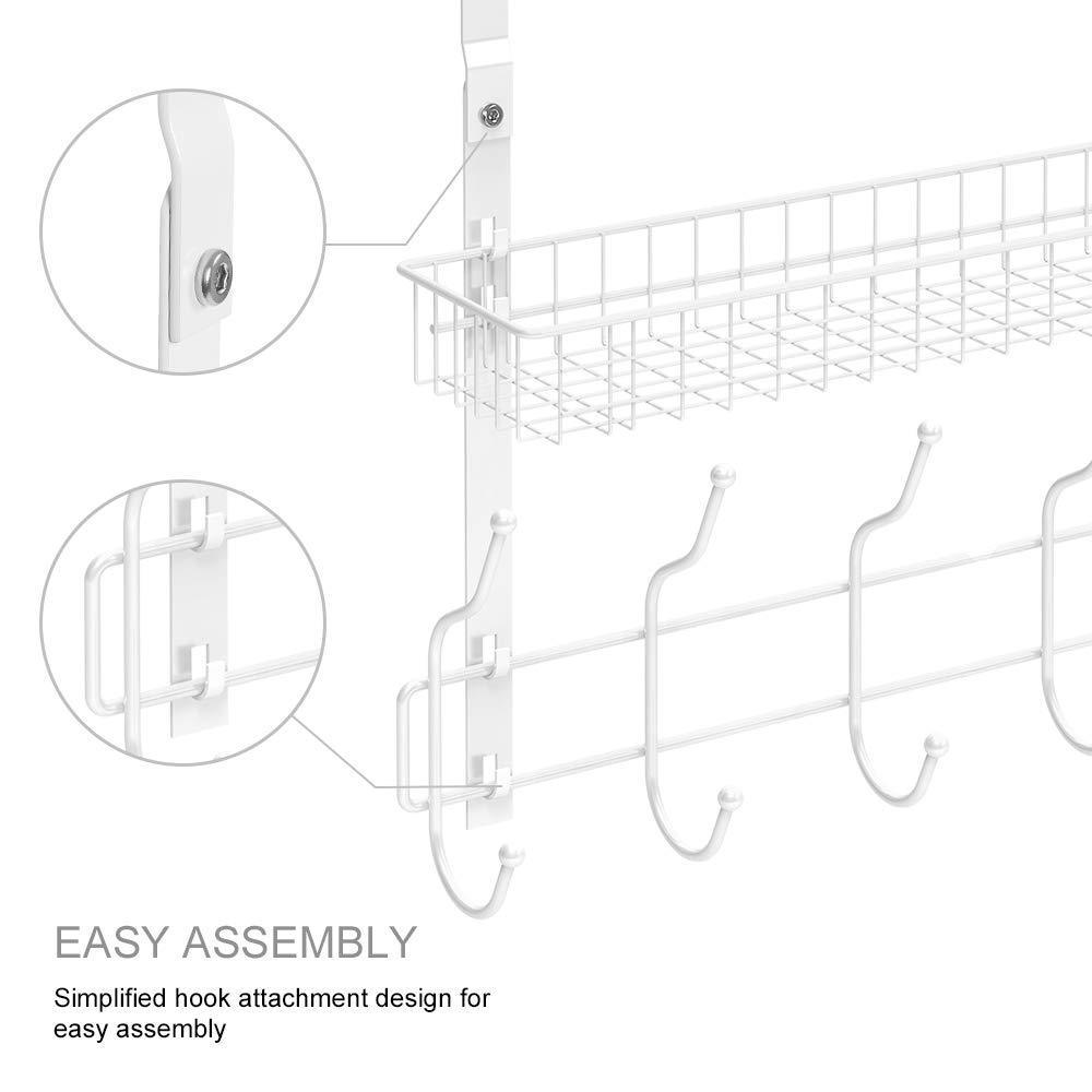 Save on nex upgrade over the door hook shelf organizer 5 hooks with 2 baskets storage rack for coats towels chrome white