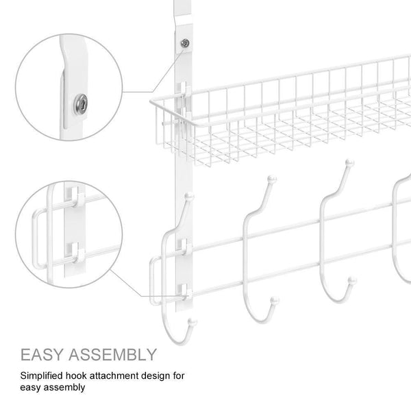 Save on nex upgrade over the door hook shelf organizer 5 hooks with 2 baskets storage rack for coats towels chrome white