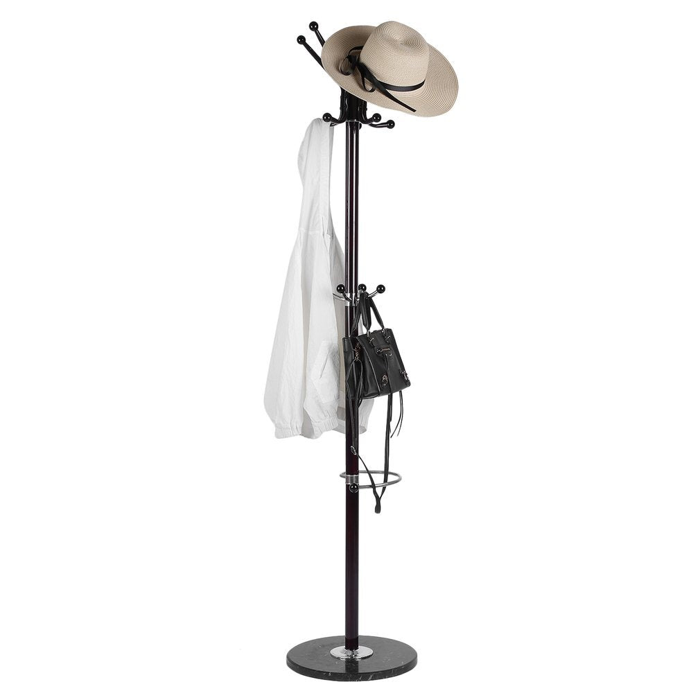 Belovedkai Standing Entryway Coat Rack Coat Tree Hat Hanger Holder Floor Stand Holder Hanger Rack Round Base Organizer for Coat/Hat/Umbrella Clothes Hanger Stand (Brown)