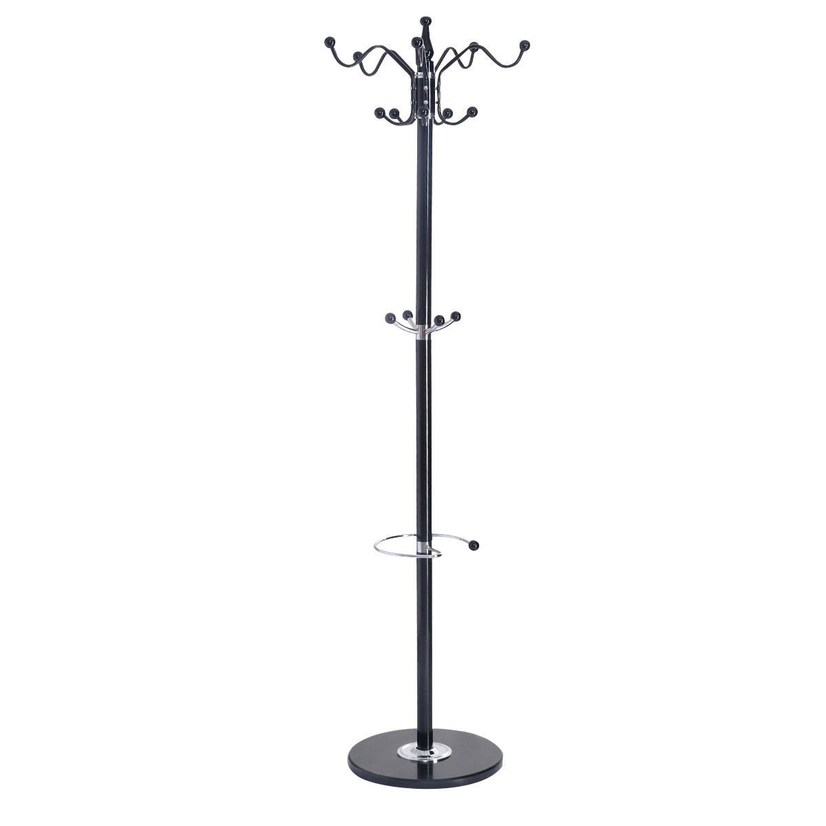 DPThouse Metal Black Coat Rack Tree Holder Hanger w/Marble Base, 15 Hooks