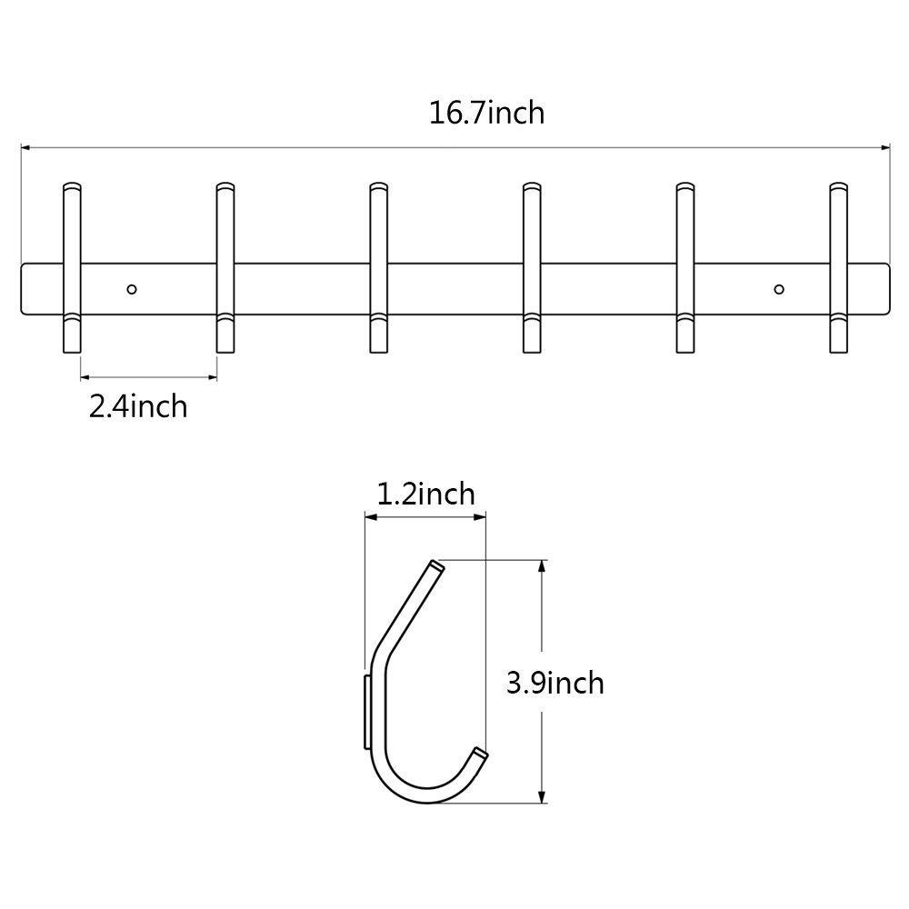 Online shopping homeideas 17 inch coat hook rail sus304 stainless steel coat bath towel hook hanger with heavy duty double 6 hooks brushed finish