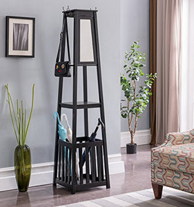 Kings Brand Furniture - Entryway Hall Tree Coat Rack Stand with Storage Shelf, Black, Black