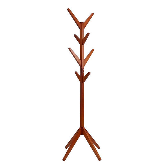 Solid Wood Coat Rack Entryway Hall Tree Coat Tree Rack for Coat Hat Purse Jacket 4 Layer 8 Hook (Teak)