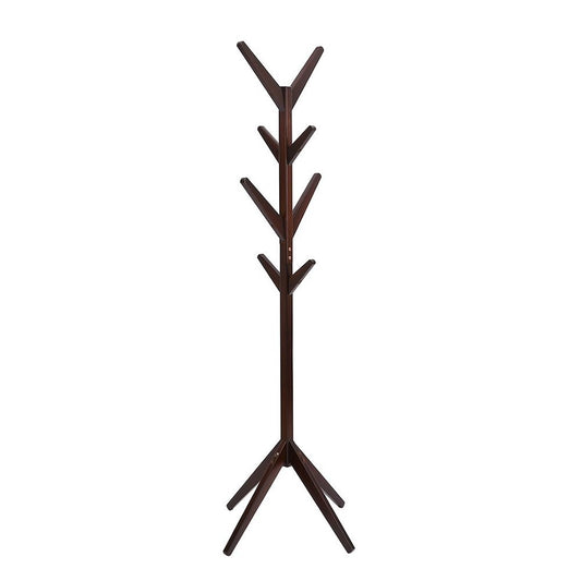 Solid Wood Coat Rack Entryway Hall Tree Coat Tree Rack for Coat Hat Purse Jacket 4 Layer 8 Hook (Coffee)