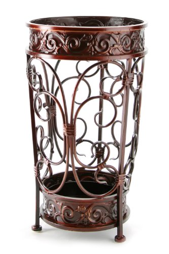 Brelso Super Quality Umbrella Stand, Umbrella Holder, Antique Look Metal, Entry Hallway Décor, Round Style, w/Removable Drip Tray. (Red-Brown)