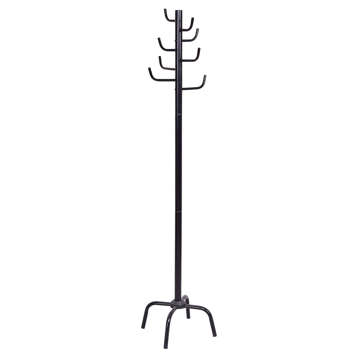 70" Metal Coat Hat Rack Standing Clothes Jacket Hanger Hall Tree Stand w/8 Hooks With Ebook