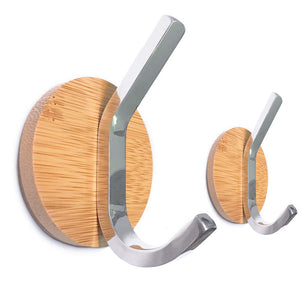 Wood Key Holder for Wall, Solid Stainless Steel Peg Decorative Small Coat Hooks, Adhesive Modern Rack Hanger for Cabinet Towel Robe Bags on Bathroom Kitchen Office, Set of 2