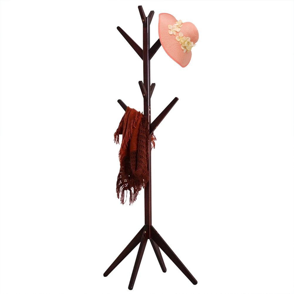 Homezest Solid Wood Coat Rack Entryway Standing Hat Jacket Coat Hanger Holder Hall Tree 8 Hooks(Coffee)