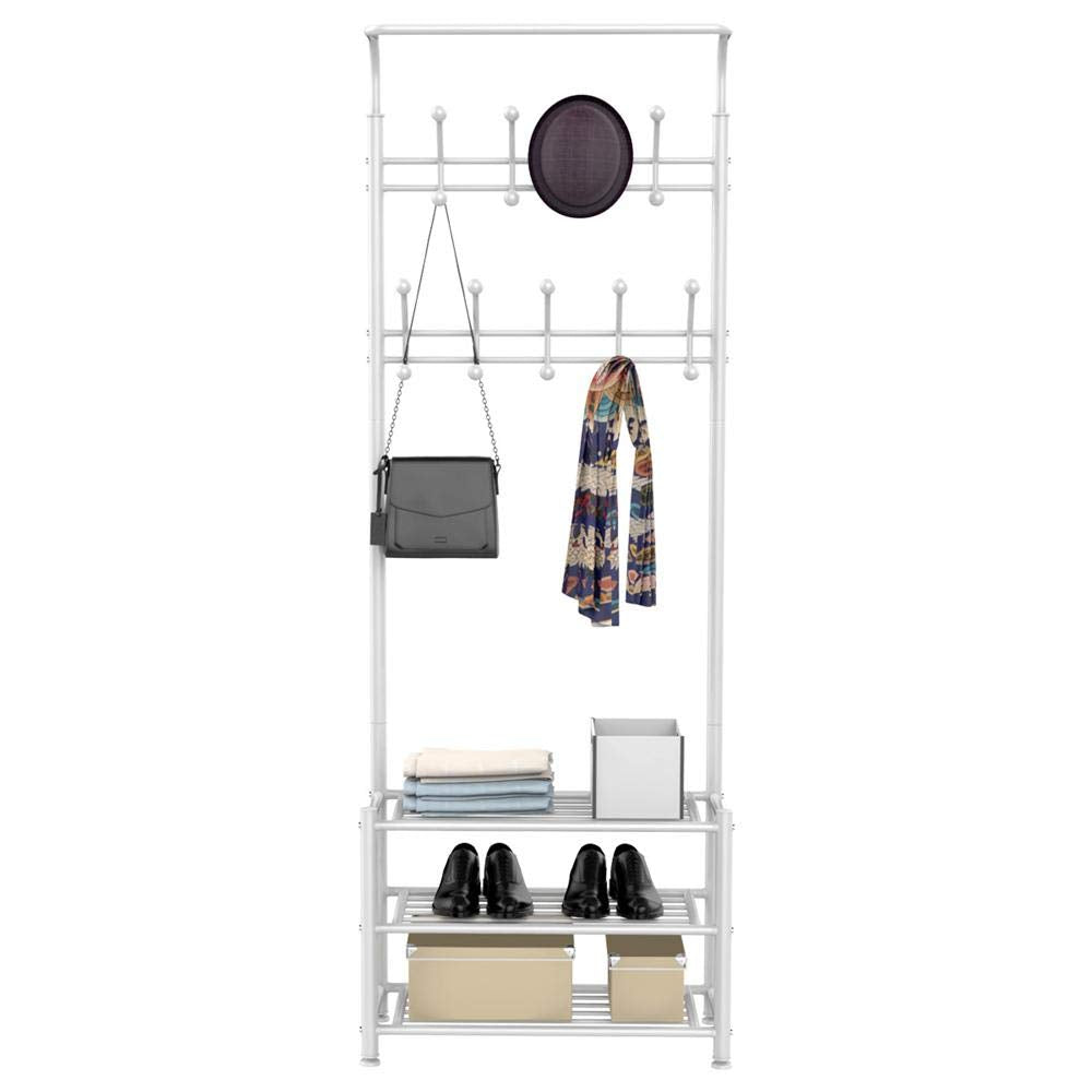 Yaheetech Fashion Heavy Duty Garment Rack with Shelves 3-Tier Shoes Rack,Coat Rack with Hanger Bar (White)