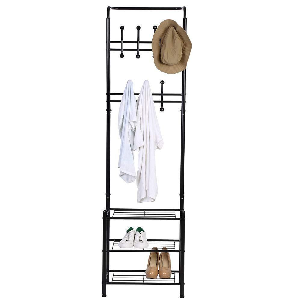 The best hall tree coat rack black metal coat hat shoe bench rack 3 tier storage shelves free standing clothes stand 18 hooks entryway corner hallway garment organizer