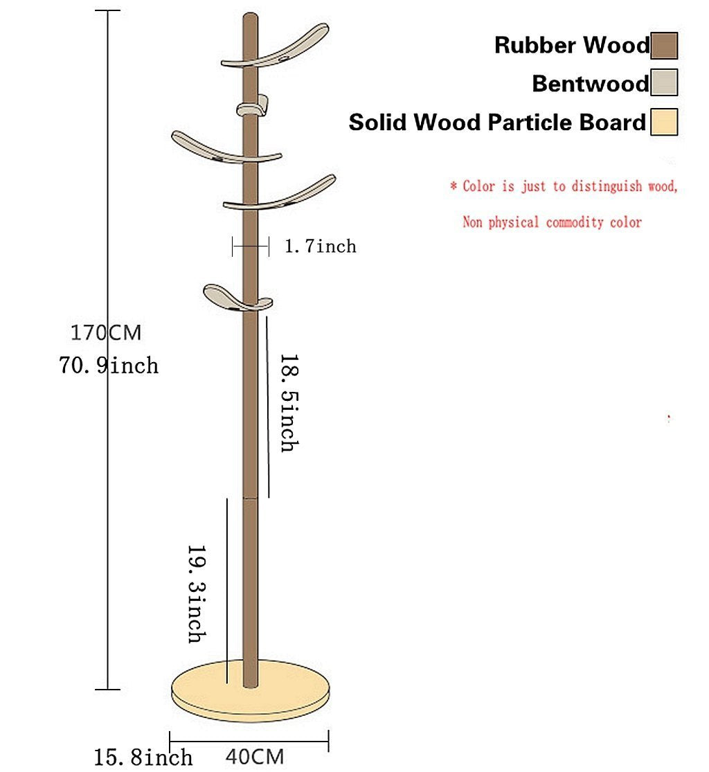 Results yakers collection sturdy free standing coat rack with 6 sail rotated hooks round base rubber wood hall tree for kids walnut