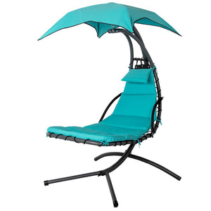Lazy Daze Hammocks Dream Chair with Umbrella Hanging Chaise Lounge Chair Arc Curved Hammock (Lake Blue)