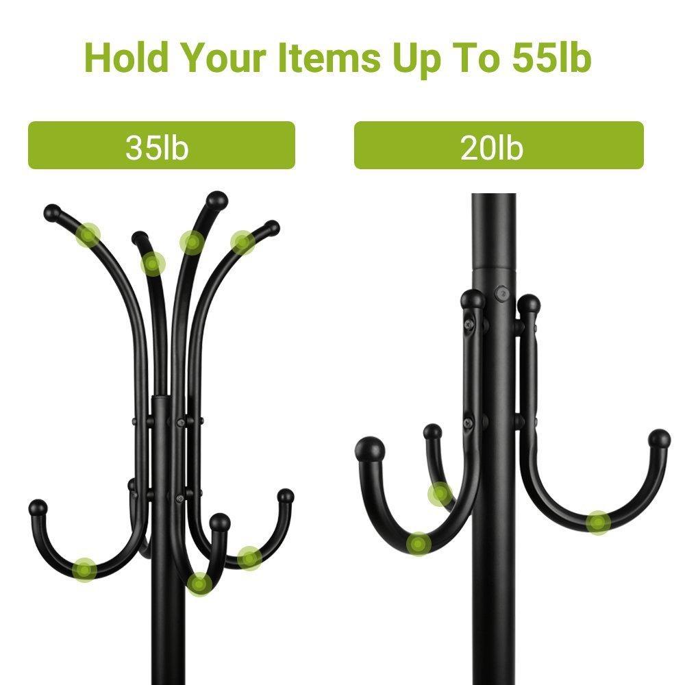 Cheap cozzine coat rack coat tree hat hanger holder 11 hooks for jacket umbrella tree stand with base metal black