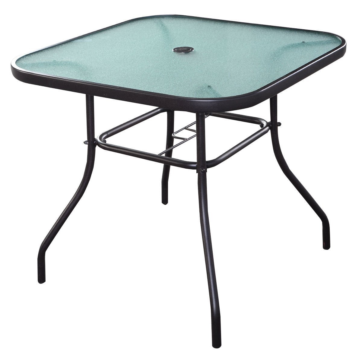 Giantex 32.5‘’ Outdoor Glass Table W/Tempered Tabletop and Umbrella Hole Square Outside Bar Table for Deck Garden Pool Outdoor Furniture Patio Table