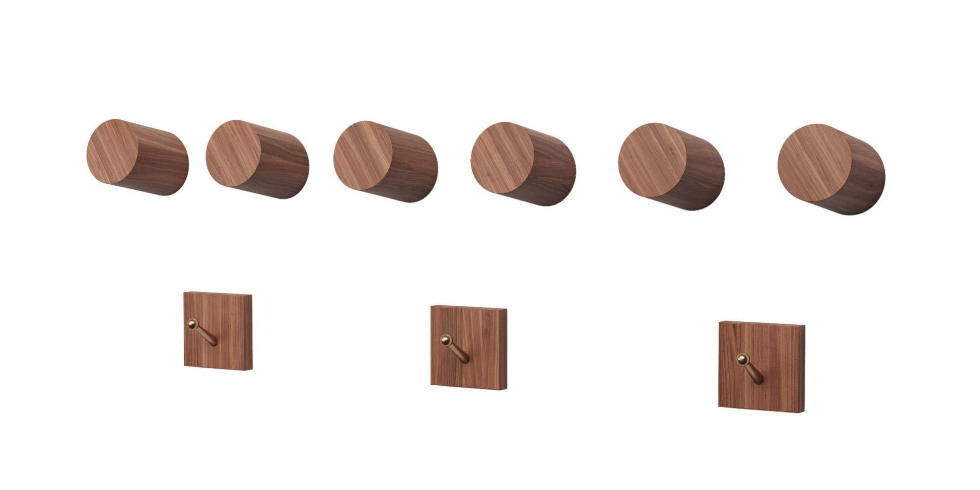 Cheap black walnut wooden wall mounted coat hooks 6 pack bonus of 3 key hooks towel or hat rack keychain hooks hooks for hanging hats caps headphones jackets purses a kitchen wall organizer