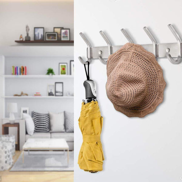 Save nidouillet coat hook wall mounted hook rack rail shelf 8 stainless steel hanger hooks storage organizer bathroom bedroom hats bags ab006