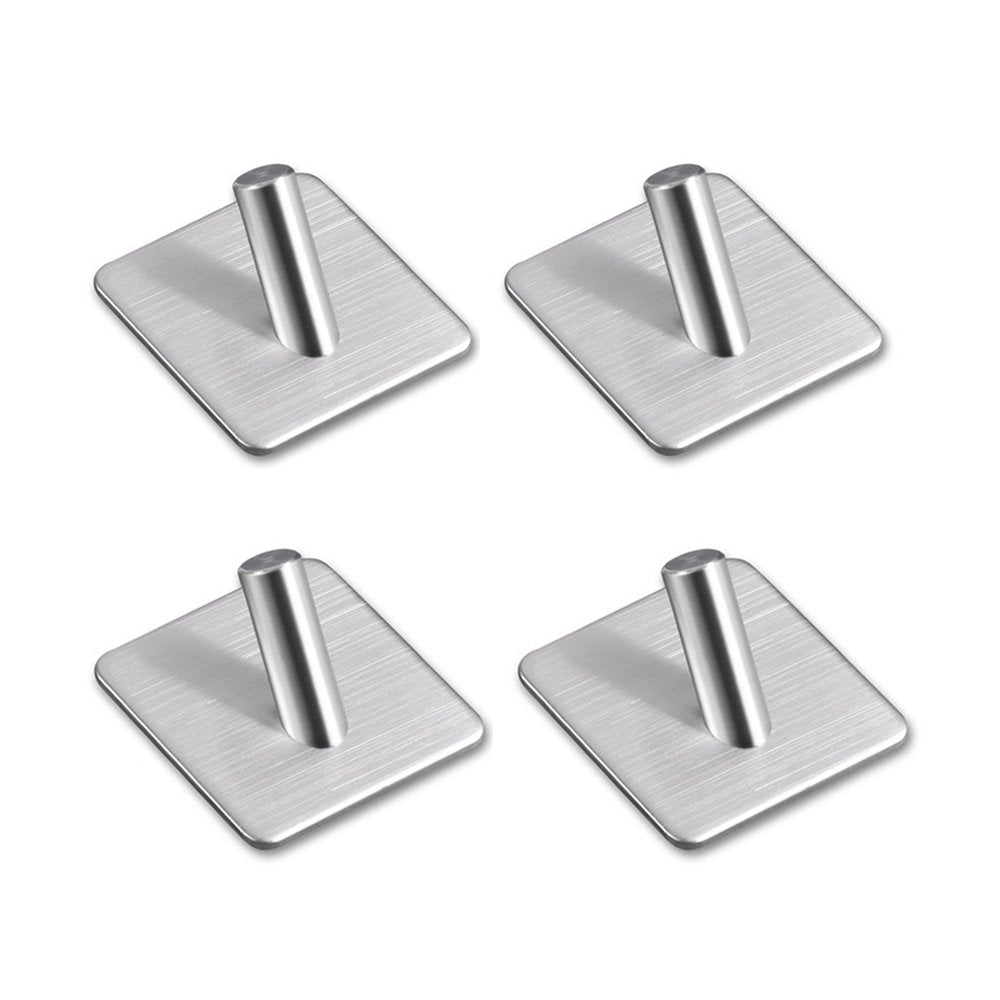 MagicSkin Towel Hooks 3M Self Adhesive for Bathroom& Kitchen, Heavy Duty 304 Stainless Steel Wall Hanger, Waterproof Coat Hooks, Seamless Adhesive Hooks (Pack of 4 )