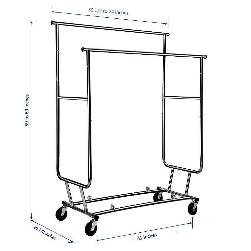 Buy cu alightup double rail rolling garment rack with adjustable extensible rails heavy duty collapsible clothing hanging coat rack commercial grade clothes drying rack dress shirt storage stand black