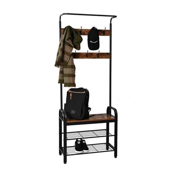 Purchase ironck coat rack free standing hall tree entryway bench entryway organizer vintage industrial coat stand 3 in 1 design wood look accent furniture with stable metal frame easy assembly