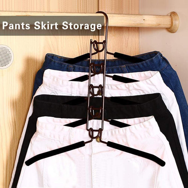 Latest pupouse multi layers clothes hangers 5 in 1 anti slip sponge metal clothes rack multifunctional closet hanger space saving organizer for jacket coat sweater skirt trousers shirt t shirt