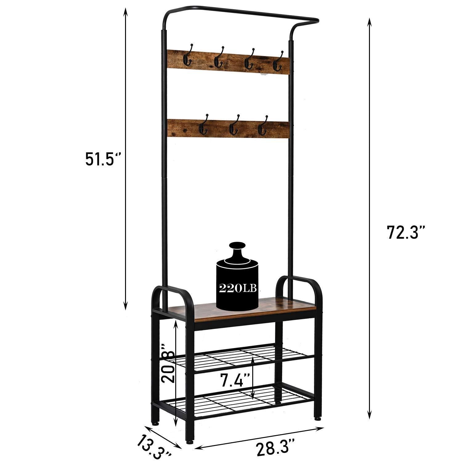 Select nice ironck coat rack free standing hall tree entryway bench entryway organizer vintage industrial coat stand 3 in 1 design wood look accent furniture with stable metal frame easy assembly