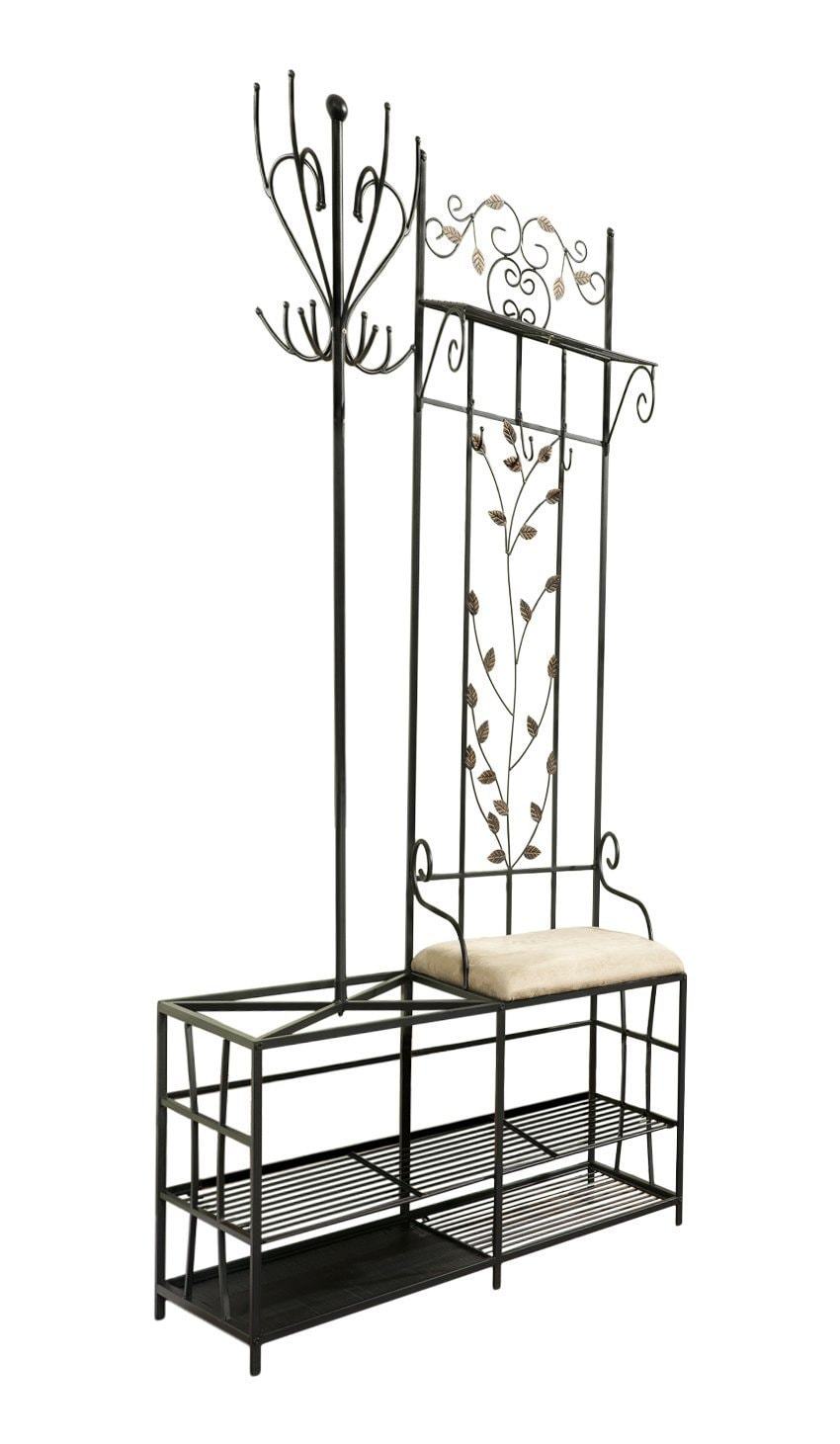 New kings brand black finish metal hallway storage bench with coat rack umbrella holder