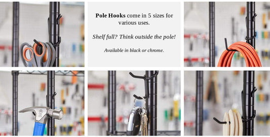 Discover the sunway shelf pole hooks 5 pack chrome coat hat hook best solution for garage shelving storage organization use with metal or wire shelves and racks heavy duty easy installation