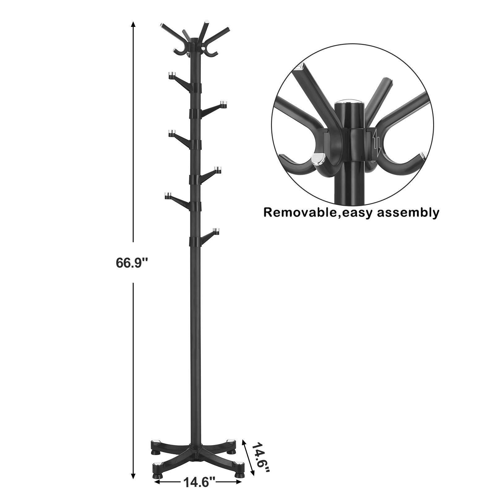 Shop songmics coat rack purse rack hall tree with 14 rotating plastic hooks black urcr19b