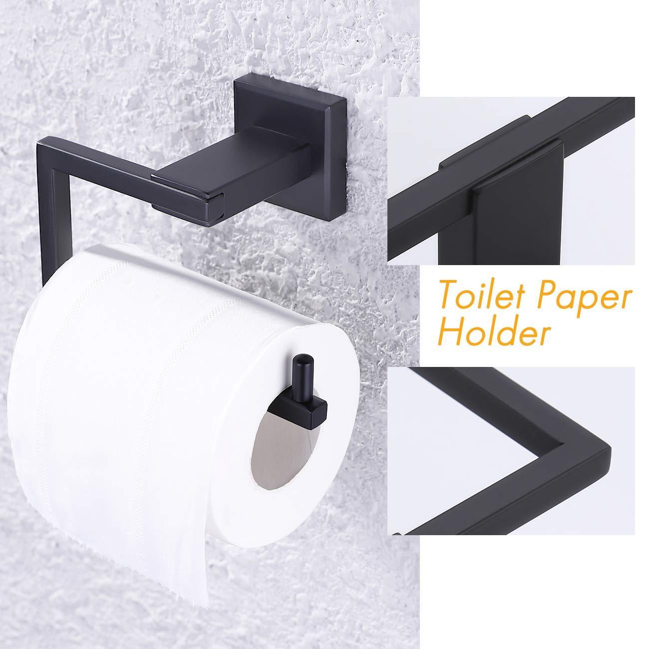 Buy now kes sus 304 stainless steel matte black 4 piece bathroom accessory set rustproof towel bar double coat hook toilet paper holder towel ring wall mount no drilling self adhesive glue la24bkdg 42