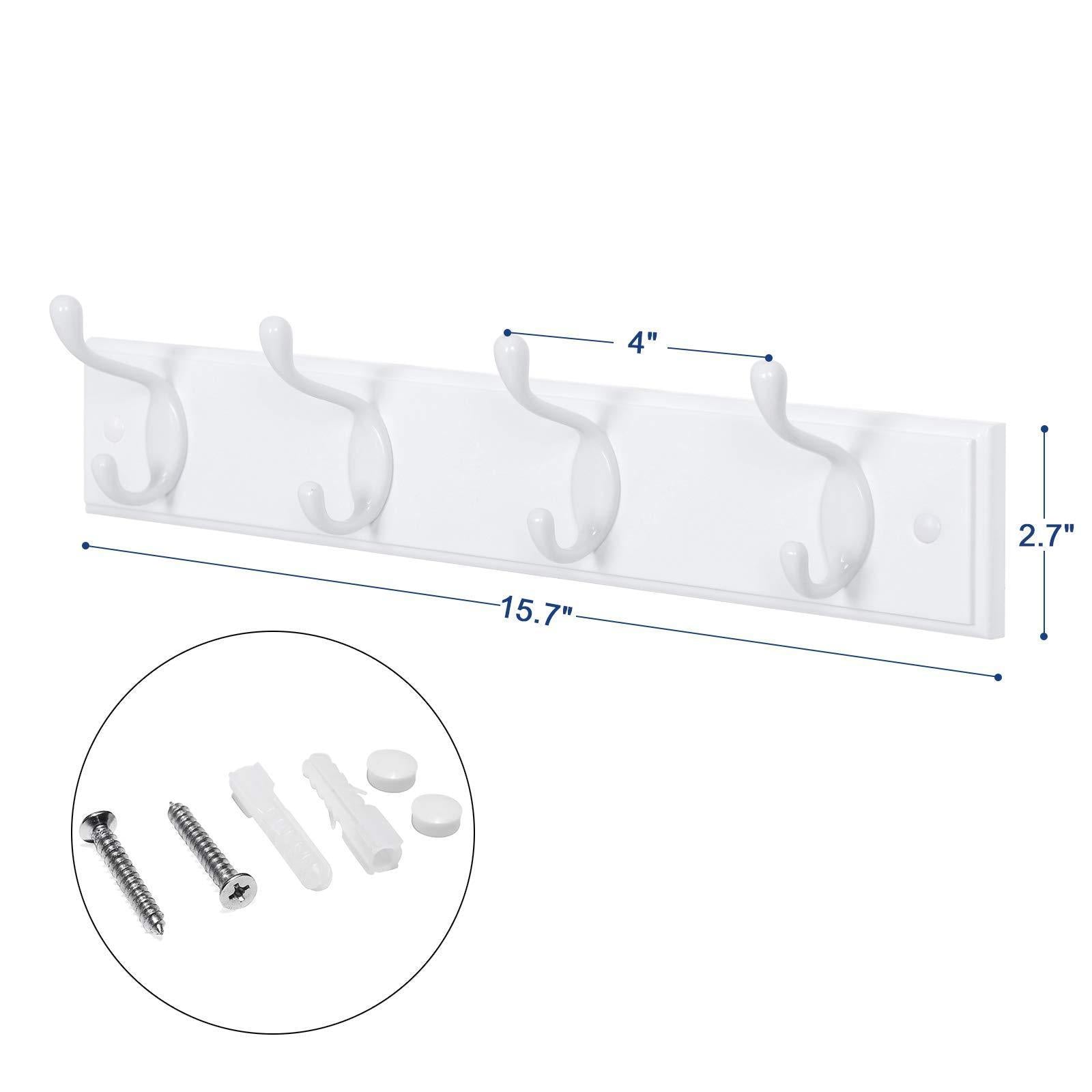 Budget friendly songmics wooden wall mount coat rack with 4 metal hooks 16 inch coat hook rail for hallway bathroom closet room white ulhr23wt