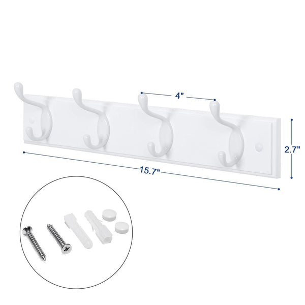 Budget friendly songmics wooden wall mount coat rack with 4 metal hooks 16 inch coat hook rail for hallway bathroom closet room white ulhr23wt
