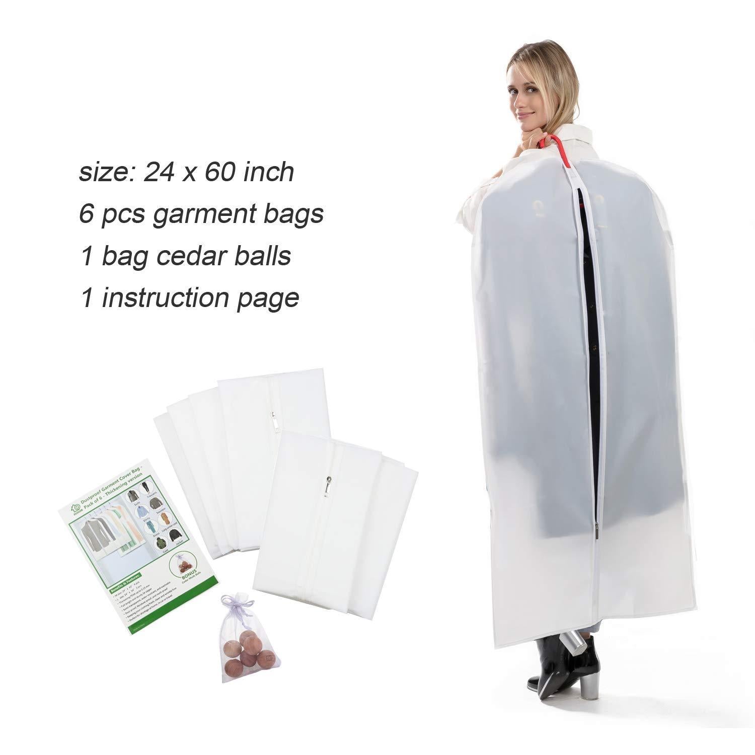 Order now allhom dust proof clothing bags pack of 6 pcs 60 inch large hanging garment bags and cedar balls for coat long dress gowns and dance costumes