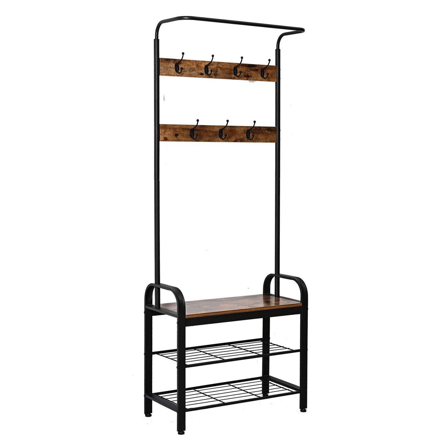 Products ironck coat rack free standing hall tree entryway bench entryway organizer vintage industrial coat stand 3 in 1 design wood look accent furniture with stable metal frame easy assembly