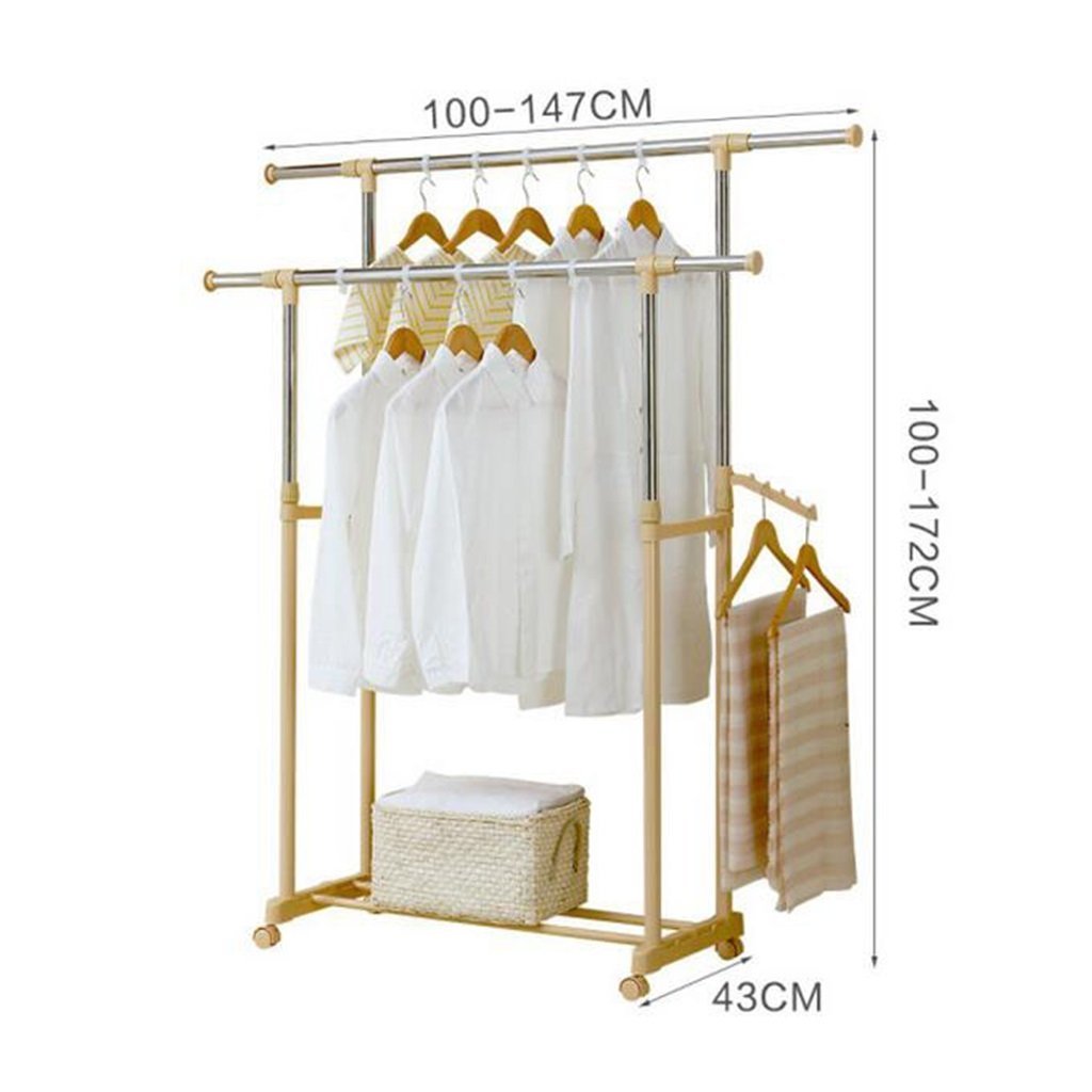 Save lpymxcoat rack floor bedroom drying rack floor lift drying racks double rod hangers adjustable shelf racks stainless steel castors gold