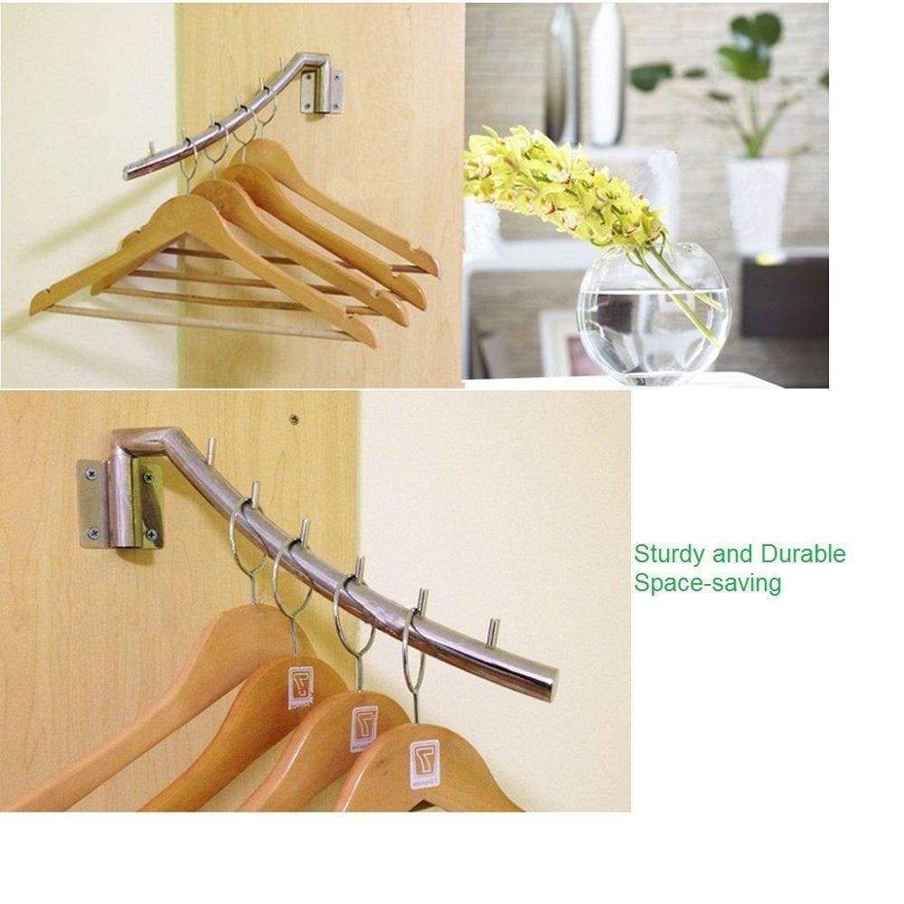 Get fcoson wall mounted clothes hanger rack stainless steel coat hanger rod with swing arm 6 hooks brushed 2pack