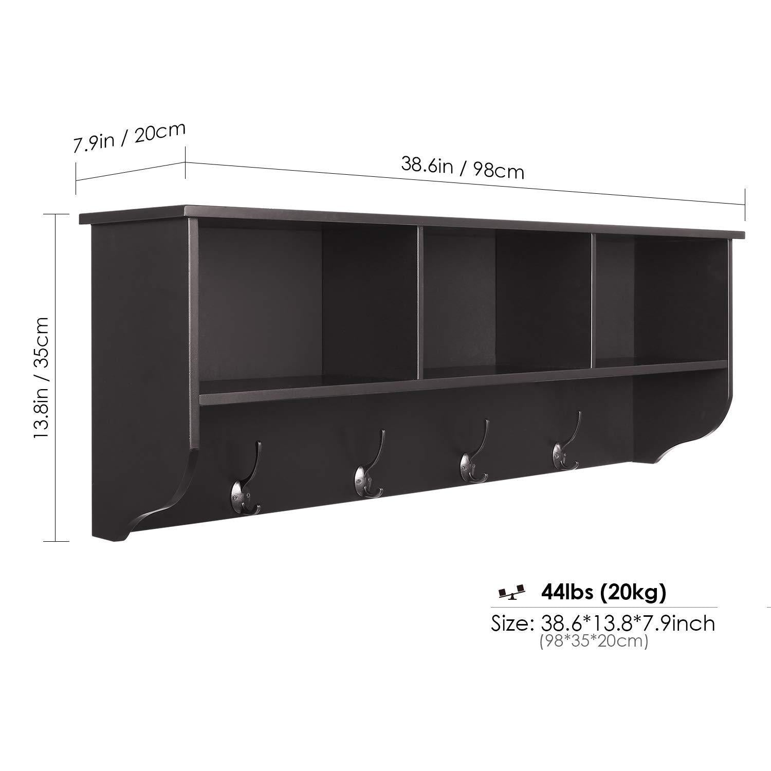 Budget homfa hanging entryway shelf 38 6 in wall mounted storage cabinets coat rack with 4 dual hooks wood modern display home decor furniture espresso