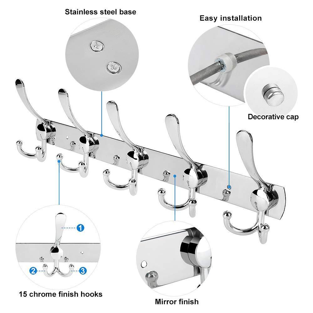 Discover the best turefans wall mounted coat hooks hook rail coat rack 2 packs with 15 hooks chrome plated steel coat robe hat hooks