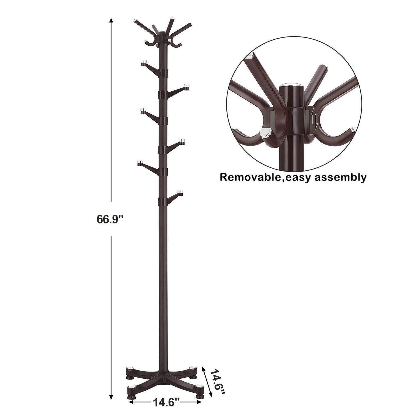 Featured songmics coat rack purse rack hall tree with 14 rotating plastic hooks espresso urcr19z