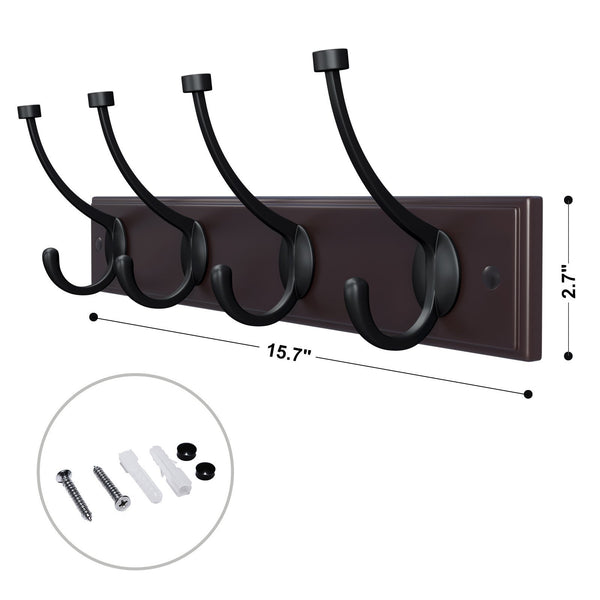 Selection songmics wooden wall mounted coat rack 16 inch rail with 4 metal hooks for entryway bathroom closet room dark brown ulhr20z