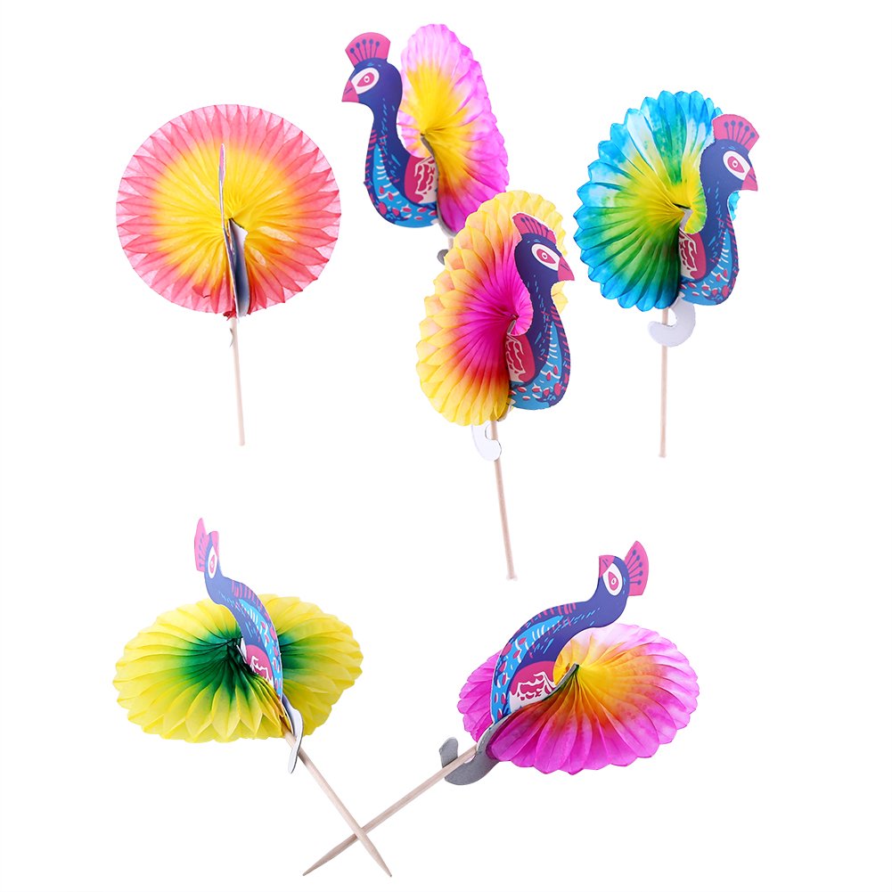 45pcs Peacock Drink Umbrella Fruit Cake Sticks Picks Party Decor Peacock Umbrella Cocktail Firework Goldfish(Peacock)