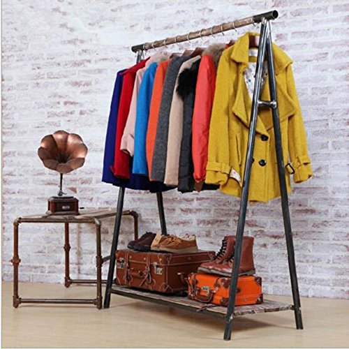 Shelves MEIDUO Floor Clothing Rack Retro pipe Creative iron for Clothing store display H165cm,W66cm