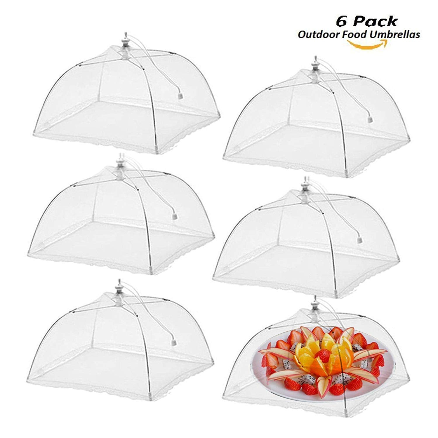 Warmoor Pop-Up Mesh Screen, Food Cover Tent Umbrella Screens, Reusable Collapsible Outdoor Picnic Food Covers Mesh Net, Keep Out Flies, Bugs, Mosquitoes, 6 Pack (White)