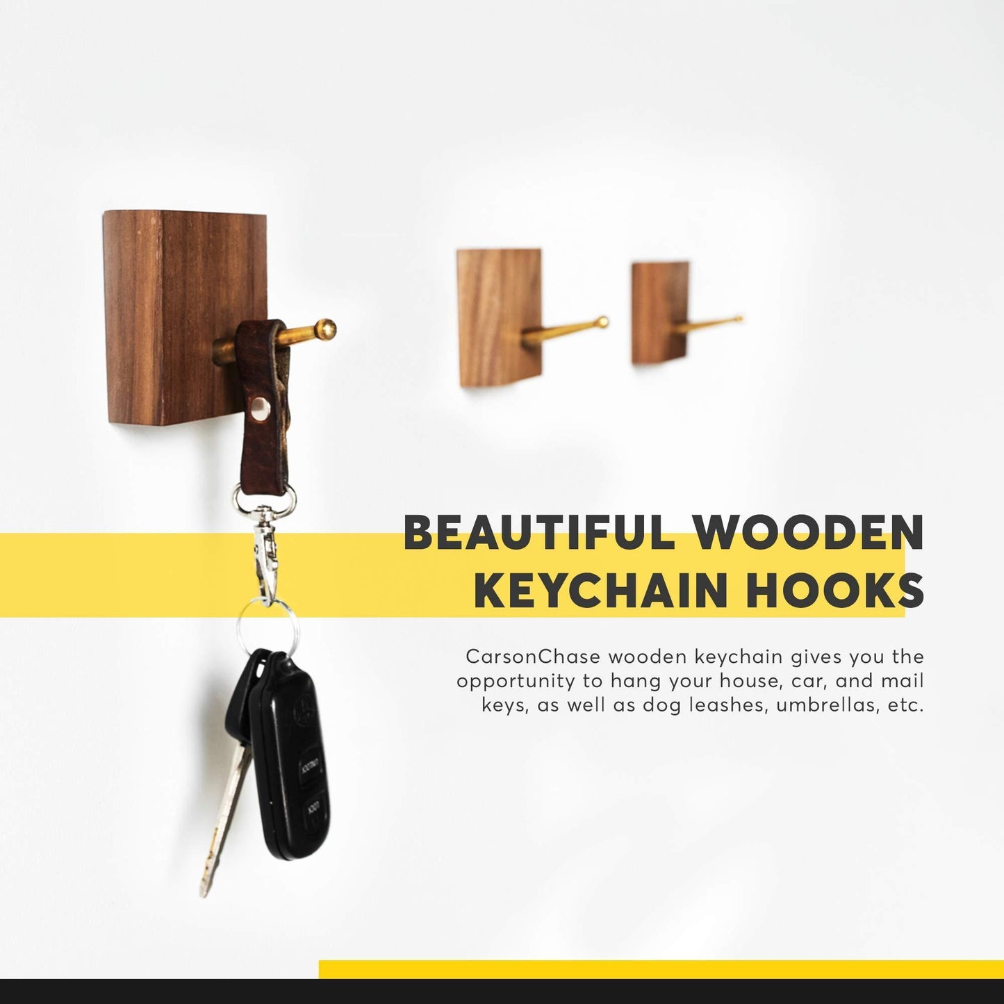 Discover the black walnut wooden wall mounted coat hooks 6 pack bonus of 3 key hooks towel or hat rack keychain hooks hooks for hanging hats caps headphones jackets purses a kitchen wall organizer